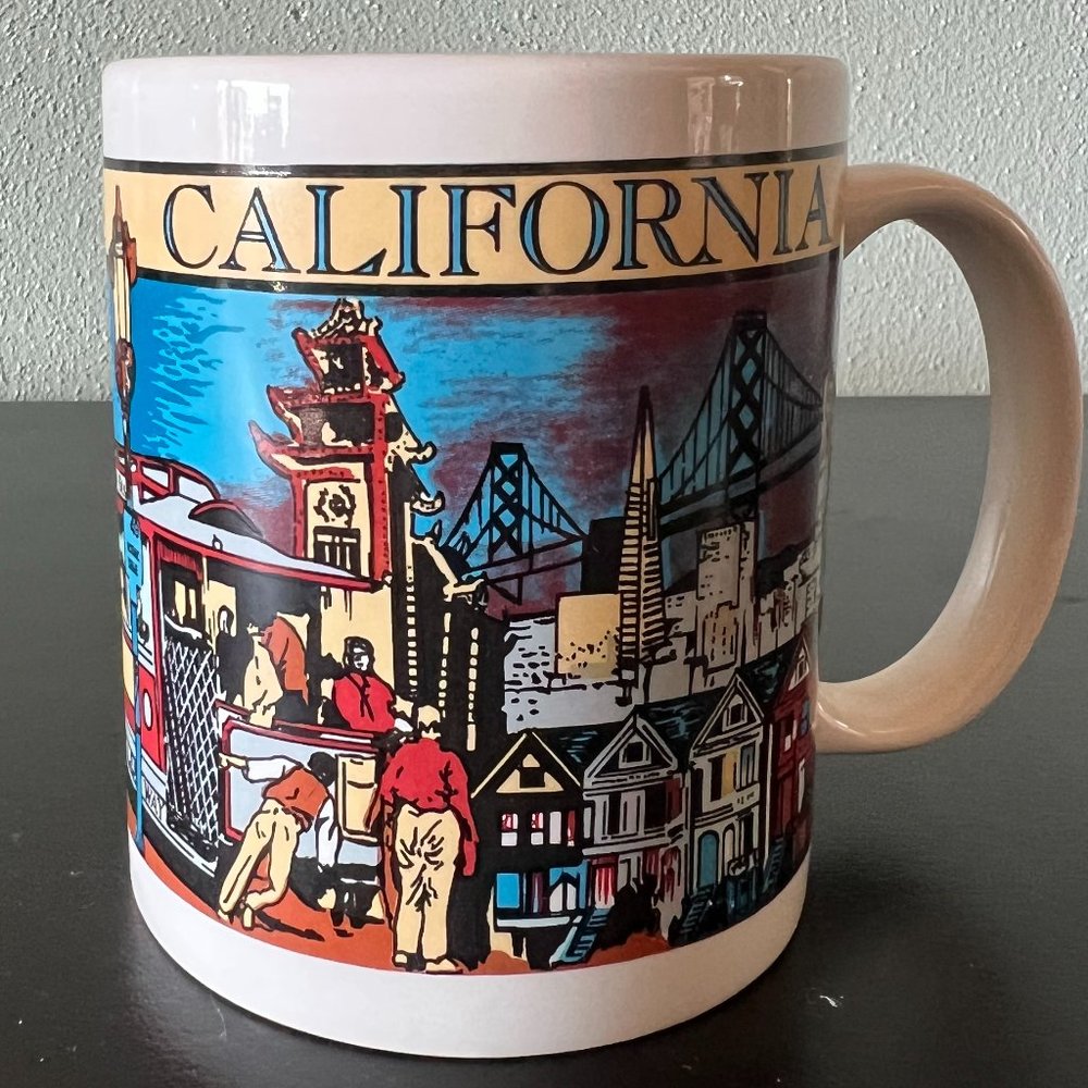 Vtg San Francisco Souvenir Mug Cup Painted Ladies Golden Gate Bridge Chinatown